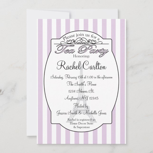 Convite nupcial roxo do tea party de Paris (Frente)