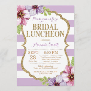 Convite nupcial roxo e Dourado do almoço floral