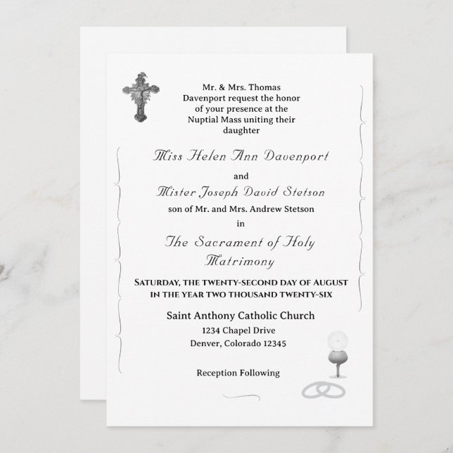 Convite Nuptial Grace Catholic Wedding Invitation (Frente/Verso)