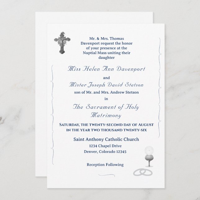 Convite Nuptial Grace Catholic Wedding Invitation (Frente/Verso)