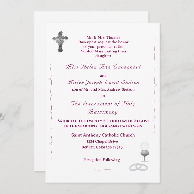 Convite Nuptial Grace Catholic Wedding Invitation (Frente/Verso)