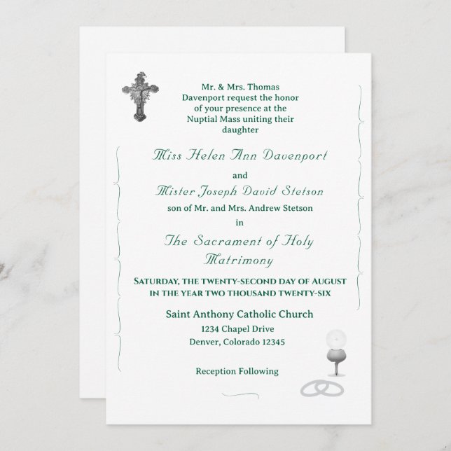Convite Nuptial Grace Catholic Wedding Invitation (Frente/Verso)
