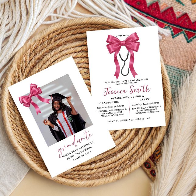 Convite Nursing Bow Graduation Party Invitation 2026, (Criador carregado)