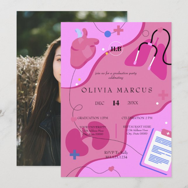 Convite Nursing Graduation Invitation | RN Nurse Party Inv (Frente/Verso)