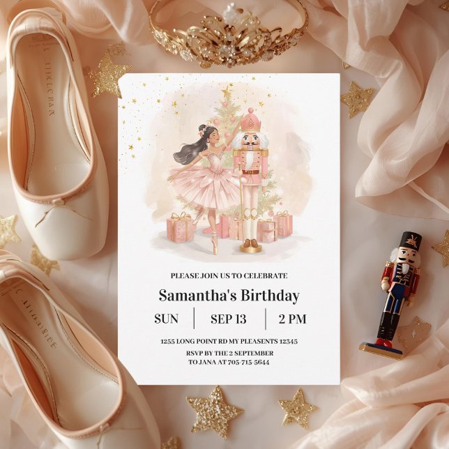 Convite Nutcracker Ballerina Birthday | Pink & Gold (Criador carregado)