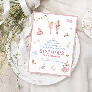 Convite Nutcracker Ballerina Chá de fraldas Rosa de Natal