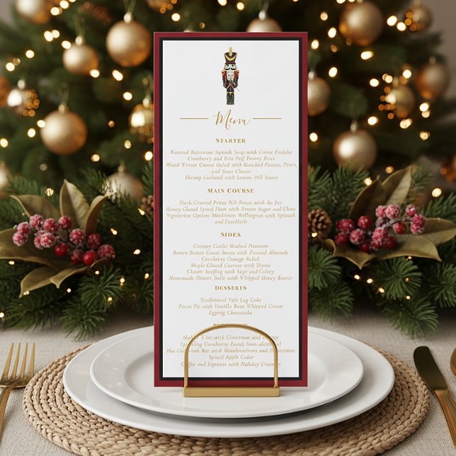 Convite Nutcracker Christmas Holiday Dinner Red Black Menu (Criador carregado)