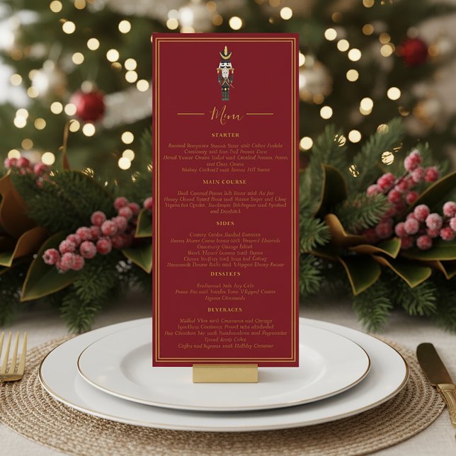 Convite Nutcracker Christmas Holiday Dinner Red Menu (Criador carregado)