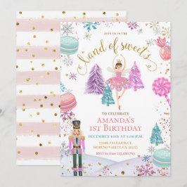 Convite Nutcracker Colorful Snowflakes Land of Sweets Girl