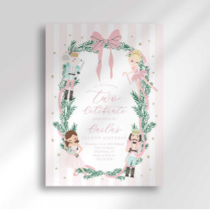 Convite Nutcracker de Ballet com Laço Listrado Rosa para 2