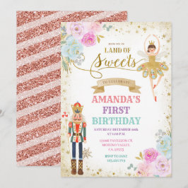 Convite Nutcracker Floral Dourado Flocos de Neve Flocos de