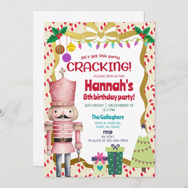 Convite Nutcracker girl Christmas birthday invite. (Frente/Verso)
