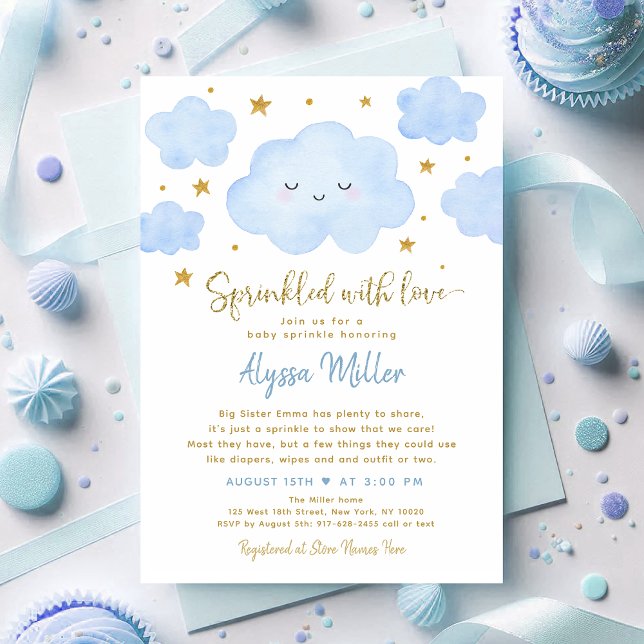 Convite Nuvem Blue Boy Sprinkle com amor Baby Sprinkle (Criador carregado)