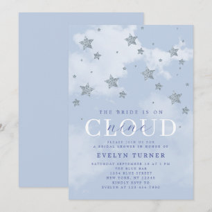 Convite Nuvem de Aquarela 9 Estrelas Azul Branco Chuveiro