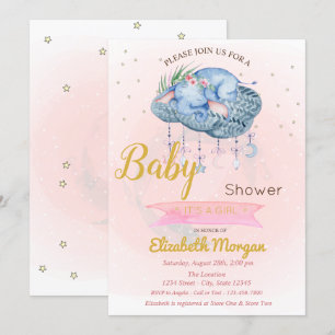 Convite Nuvem de Elefante Bebê Fofo, Chuvinha de Estrelas
