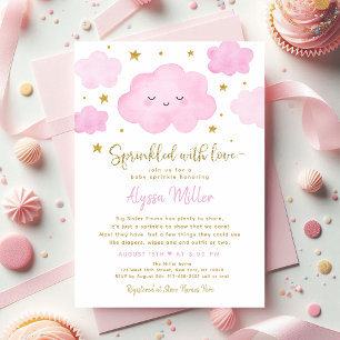 Convite Nuvem de Menina Rosa Polvilhada com Amor Bebê Polv