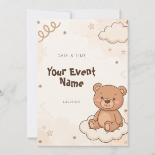 Convite Nuvem de Urso Teddy de Creme Quente