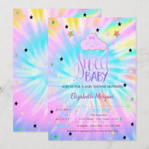 Convite Nuvem Fofa, Estrelas, Doce Bebê Tie Dye Baby Showe