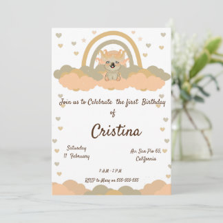 Convite Nuvem Mágica Arco-íris Urso Koala Festa