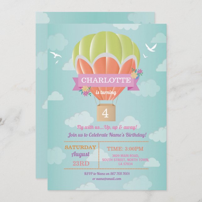 Convite Nuvens da mosca do passeio da festa de aniversário (Frente/Verso)