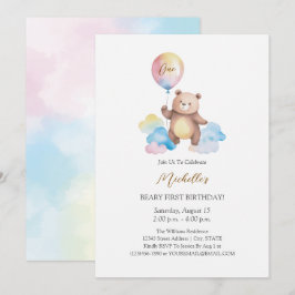 Convite Nuvens de Balão de Urso de Pelúcia Primeiro Aniver