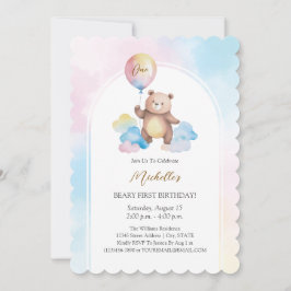 Convite Nuvens de Balão de Urso de Pelúcia Primeiro Aniver