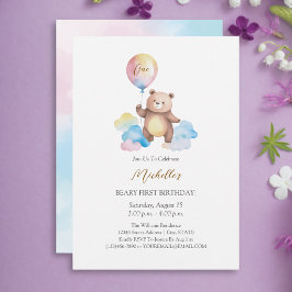 Convite Nuvens de Balão de Urso de Pelúcia Primeiro Aniver