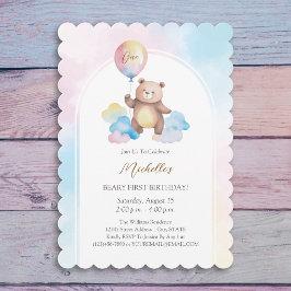 Convite Nuvens de Balão de Urso de Pelúcia Primeiro Aniver