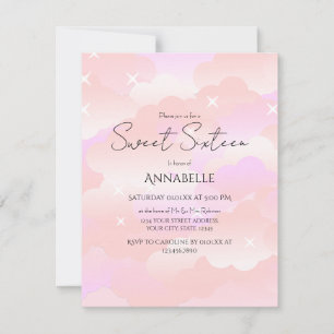 Convite Nuvens de Estética Rosa-Gelada Doce Dezesseis Aniv