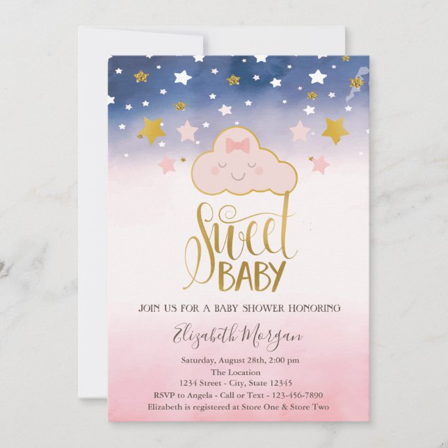 Convite Nuvens de Estrelas Doces Baby Shower (Frente)