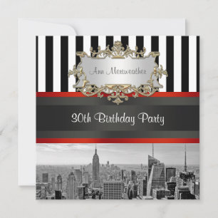 Convite NY City Skyline BW Black White Strike Aniversário
