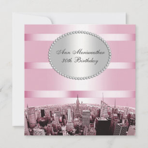 Convite NYC Encheu Skyline 2A Pink Black Aniversário