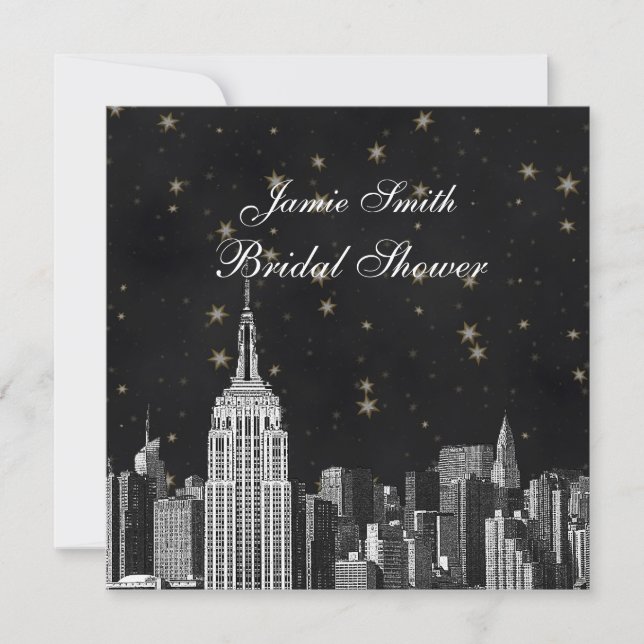 Convite NYC ESB Skyline Etchado Black Starry Bridal Showt (Frente)