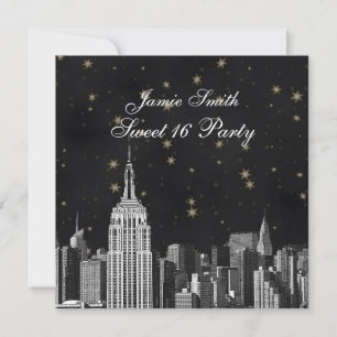 Convite NYC ESB Skyline Etchado Black Starry Sweet 16