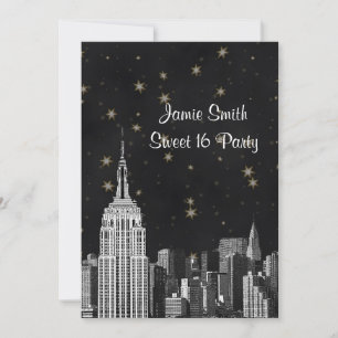 Convite NYC ESB Skyline Etchado Black Starry Sweet 16 V