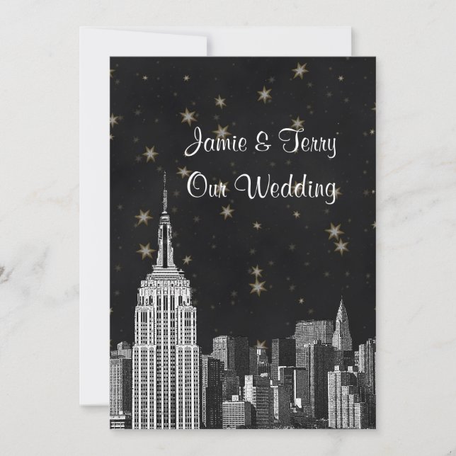 Convite NYC ESB Skyline Etchou Casamento Negro de Starry (Frente)
