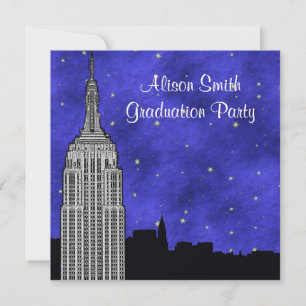 Convite NYC ESB Skyline Silhouette Blue Starry Graduação