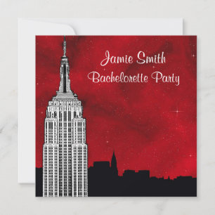 Convite NYC ESB Skyline Silhouette Red Starry Bachelorette