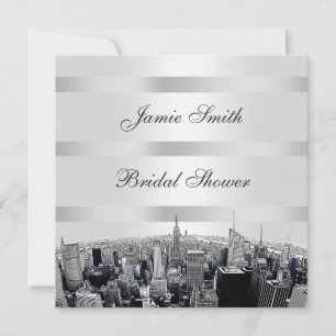 Convite NYC Etch Skyline 2, Chá de panela Branco Preto