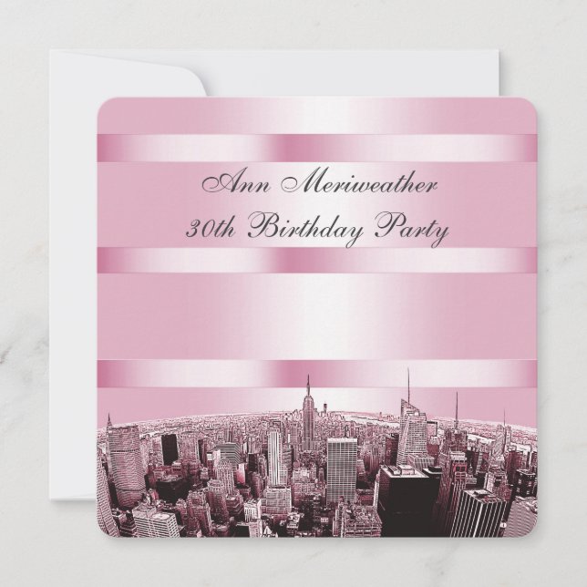 Convite NYC Etch Skyline 2 Pink Black Birday (Frente)