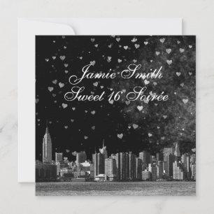 Convite NYC - NYC - Preto - Skyline - BG Wht - Sweet 16 SQ