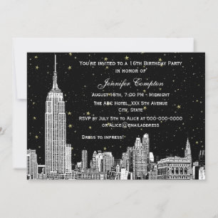 Convite NYC Silhueta Etch Estrela DIY BG Cor SQ Doce 16 H