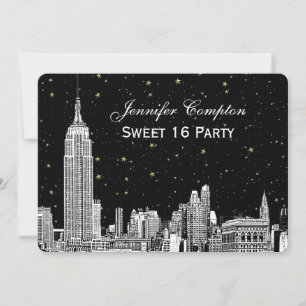 Convite NYC Silhueta Etch Estrela DIY BG Cor SQ Doce 16 H