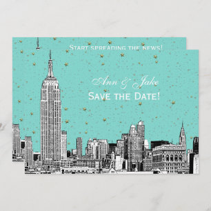 Convite NYC Skyline 01 Etch DIY BG Color Save the Date Tur