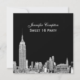 Convite NYC Skyline 01 Etch DIY BG Color SQ Sweet 16