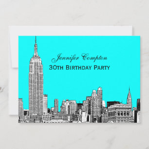 Convite NYC Skyline 01 Etch DIY BG Colorido Festa de anive
