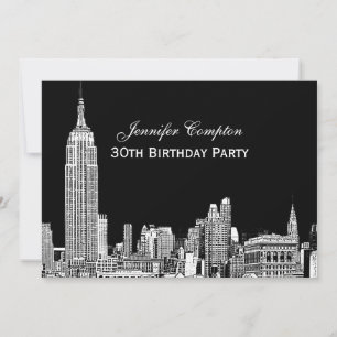 Convite NYC Skyline 01 Etch DIY BG Colorido Festa de anive