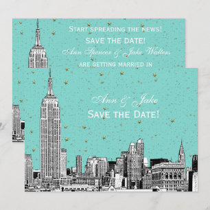 Convite NYC Skyline 01 Etch DIY BG Cor Salvar a Data Tur