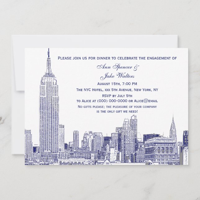 Convite NYC Skyline 01 Etchd DIY BG Festa de noivado Blue (Verso)