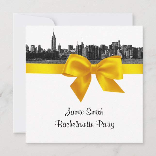 Convite NYC Skyline Amplo Etch BW Amarelo Bachelorette SQ (Frente)